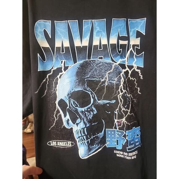 Hybrid Apparel Other - Hybrid Apparel Shirt Short Sleeve Savage Blue‎ Skull Los Angeles Sz L A130 New
